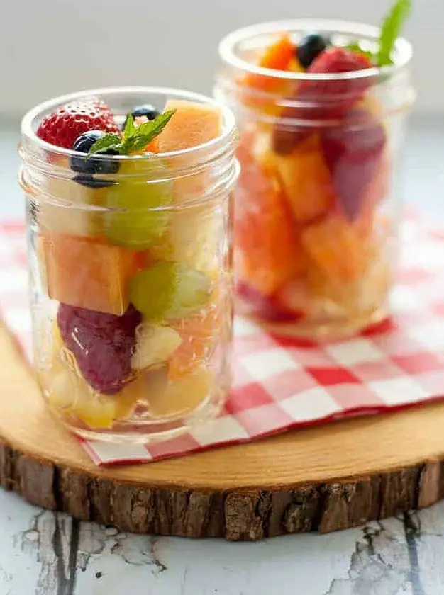 Mason Jar Boozy Tropical Fruit Salad