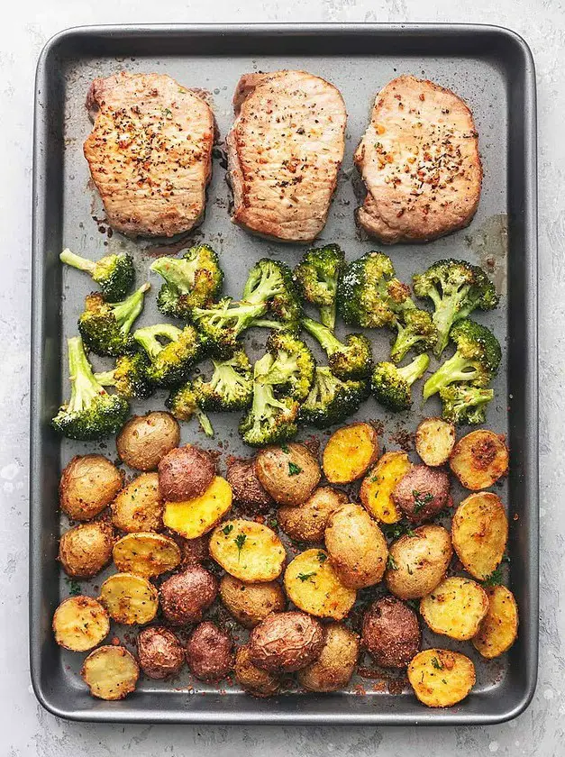 Sheet Pan Pork Chops with Potatoes and Broccoli