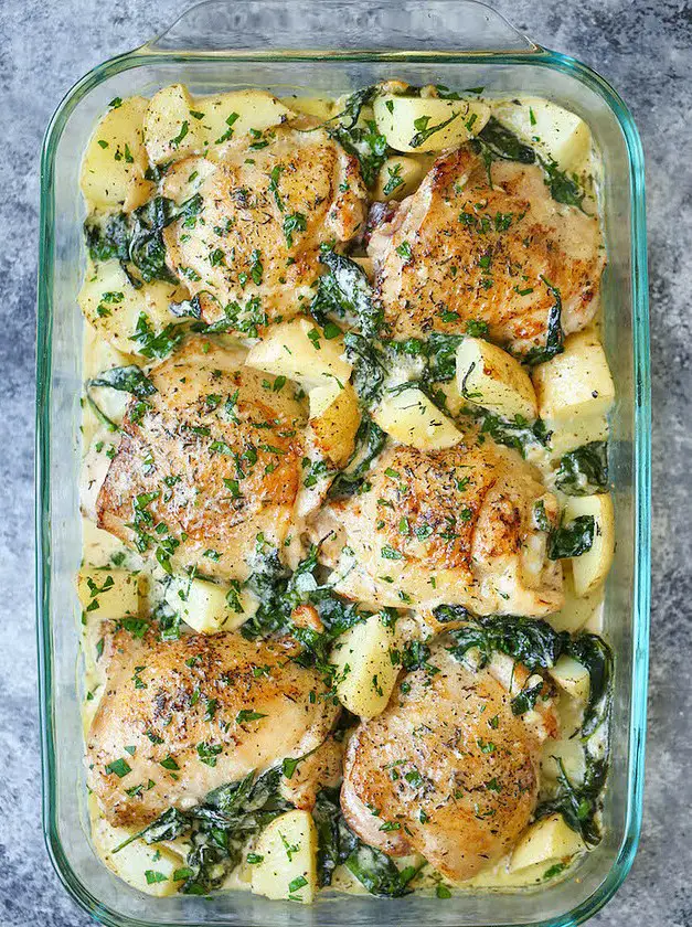 Chicken and Potatoes with Garlic Parmesan Cream Sauce