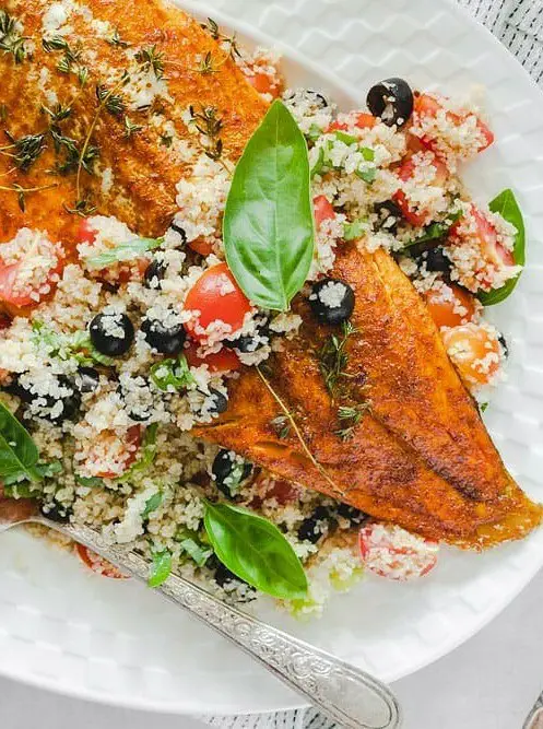 Baked Rainbow Trout Fillet with Bulgur Salad