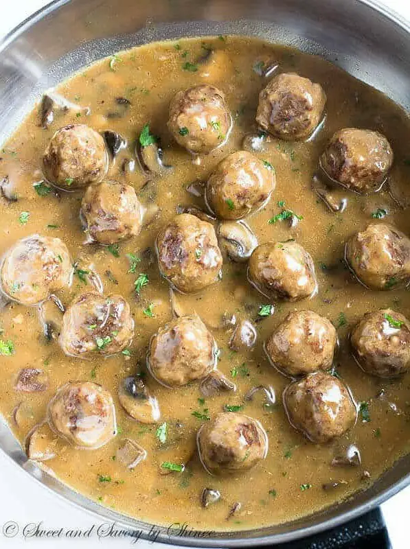 Beef Meatballs in Mushroom Gravy