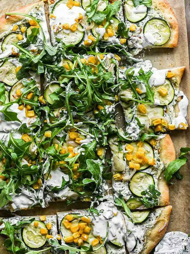 Zucchini and Stracciatella Pizza