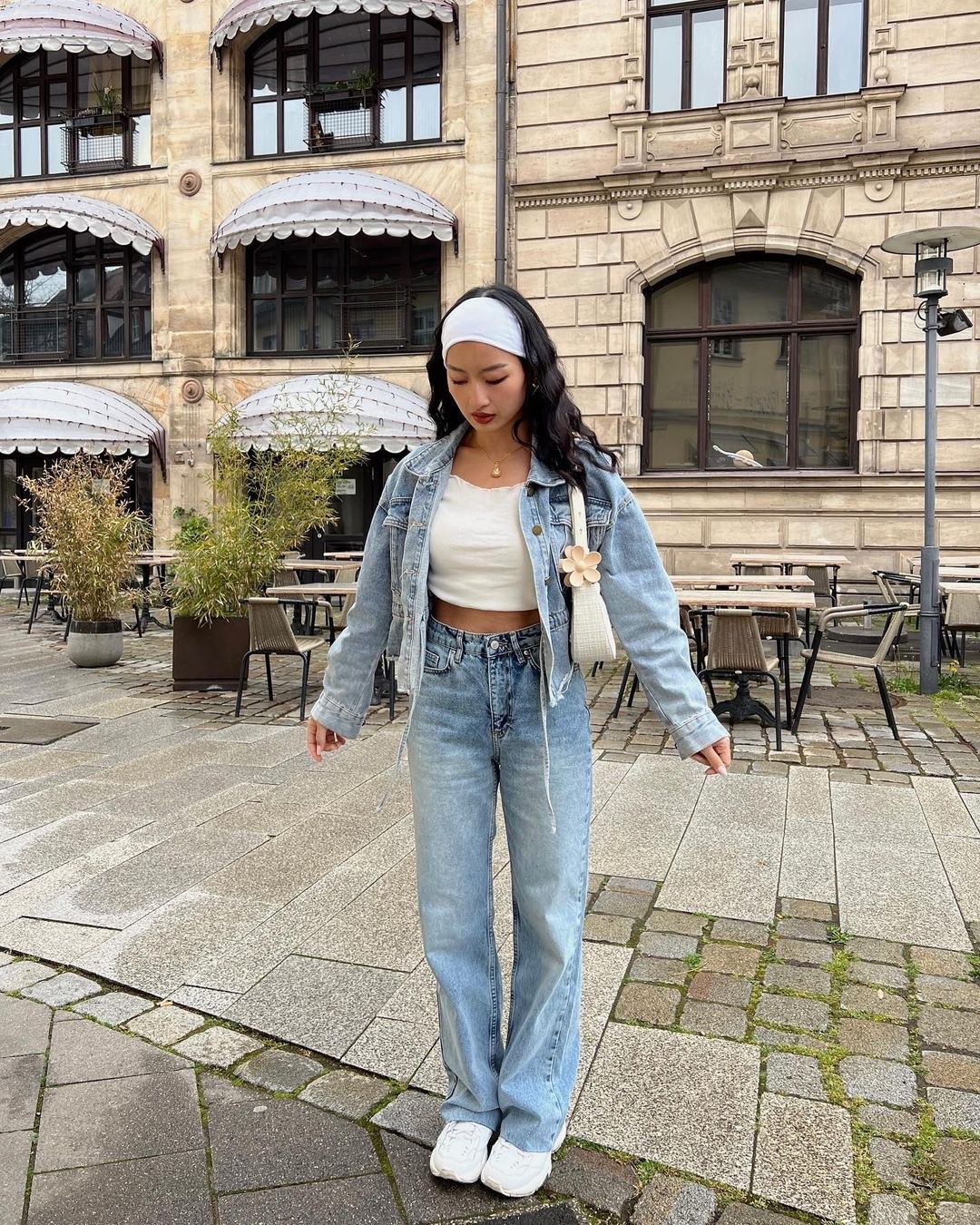 DENIM JACKET + WHITE TOP + JEANS