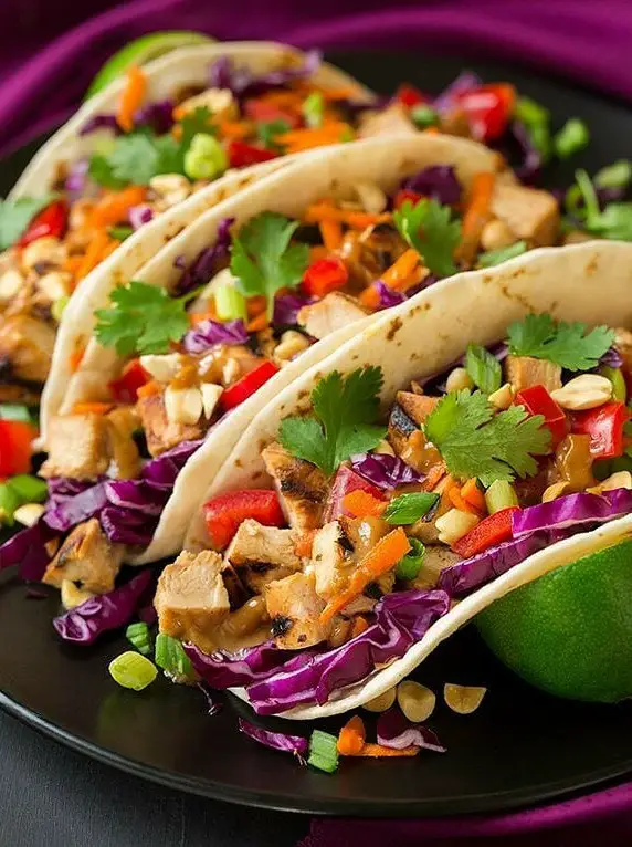 Thai Chicken Tacos with Peanut Sauce