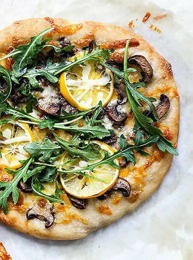 Individual Meyer Lemon, Mushroom and Arugula Pizzas