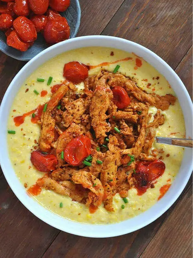 Vegan Cajun Soy Curls with Garlic Butter Creamed Corn