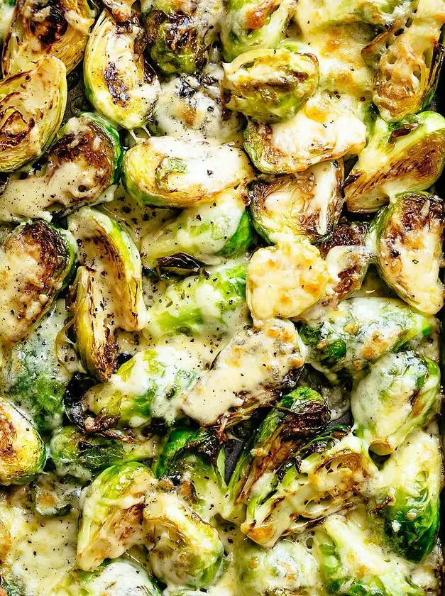 Cheesy Garlic Brussels Sprouts