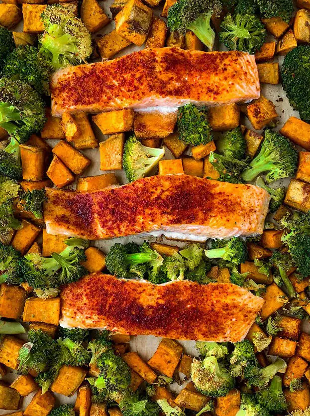 Sheet Pan Salmon, Broccoli and Sweet Potatoes