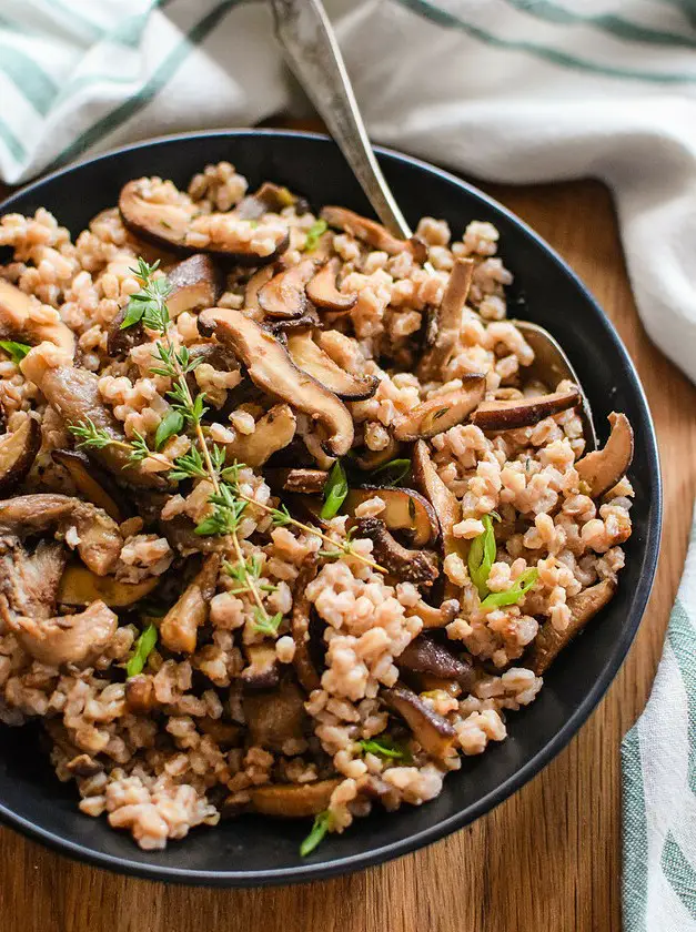 Farro with Miso Mushrooms