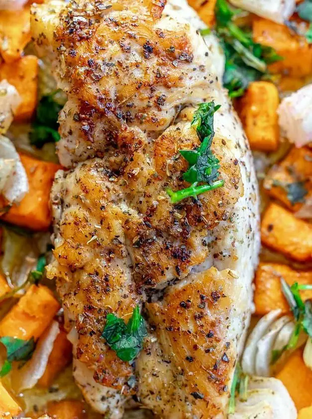 Garlic Butter Baked Turkey Tenderloin and Sweet Potatoes