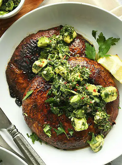 Portobello Steaks with Avocado Chimichurri