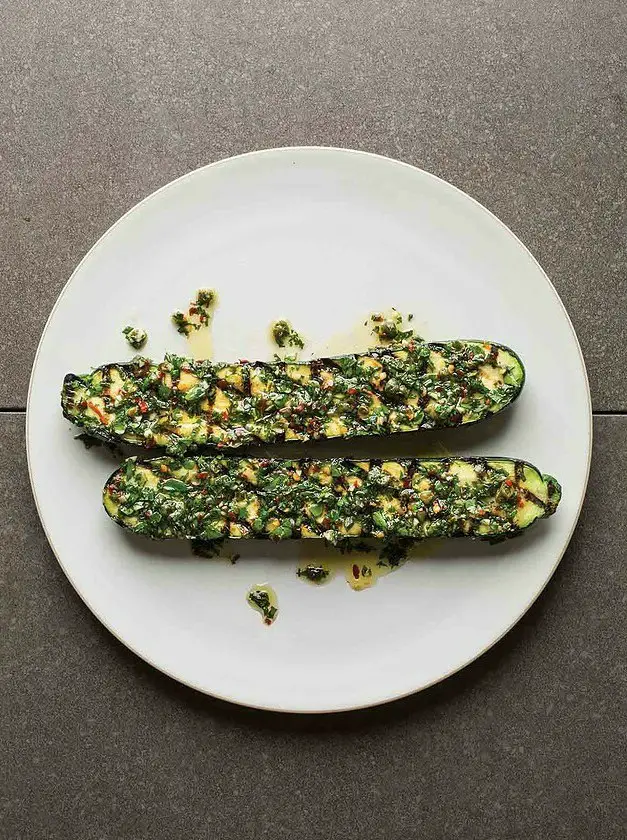 Grilled Zucchini with Mint Salsa