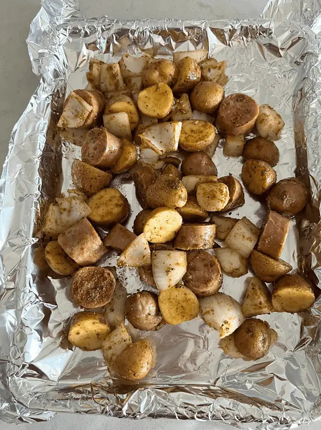 Oven Roasted Smoked Sausage and Potatoes