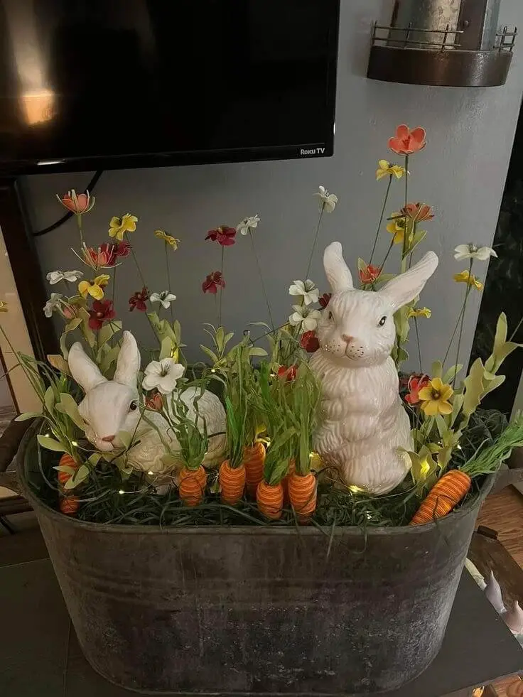 GALVANIZED BUCKET WITH BUNNIES