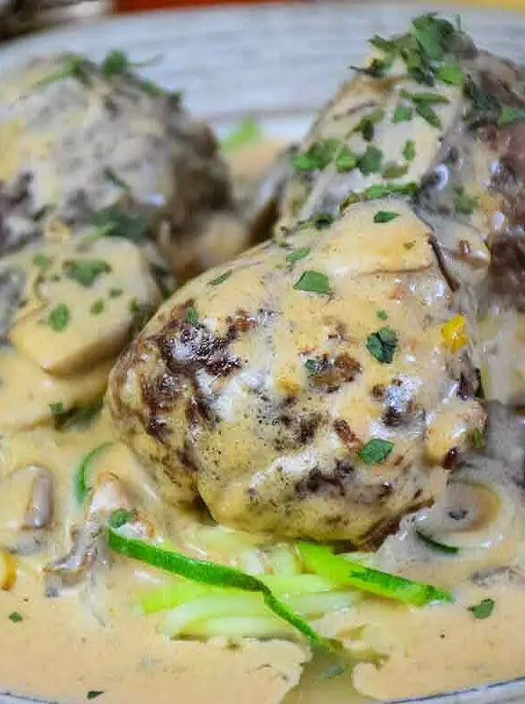 Venison Meatball Alfredo with Zucchini Noodles