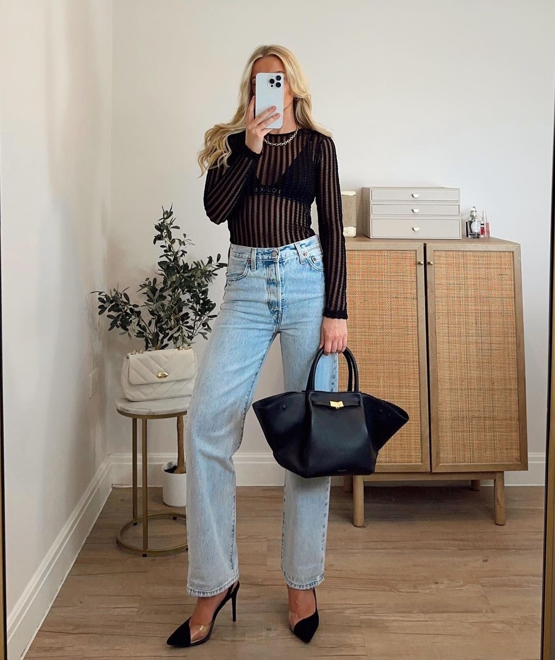 JEANS & MESH TOP