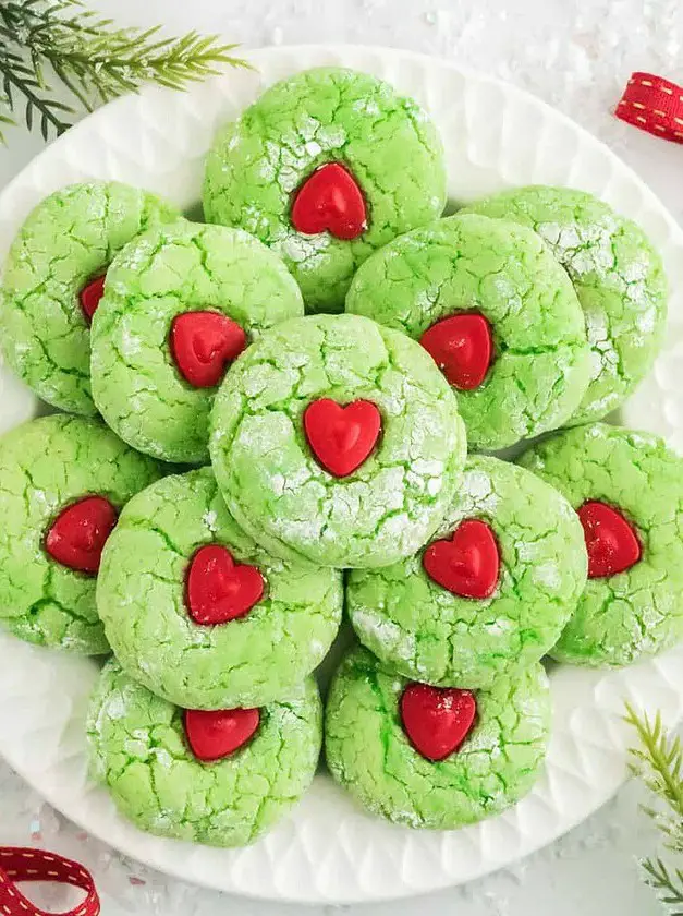 Grinch Heart Cake Mix Cookies