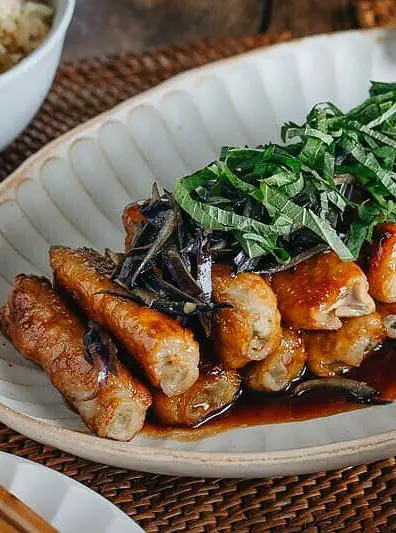 Ginger Pork Rolls with Eggplant