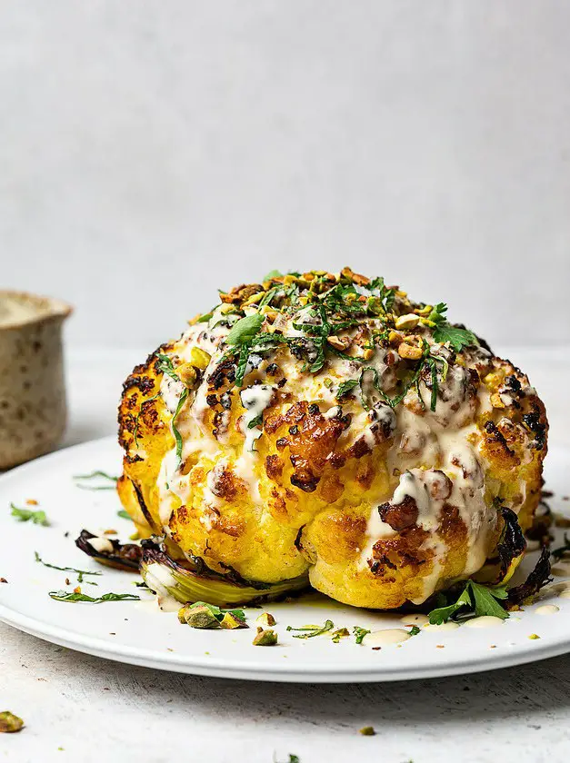 Whole Roasted Cauliflower with Tahini Sauce