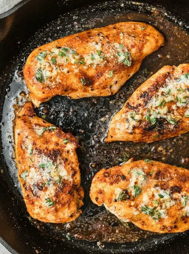 Cast Iron Chicken Breasts with Garlic Herb Butter