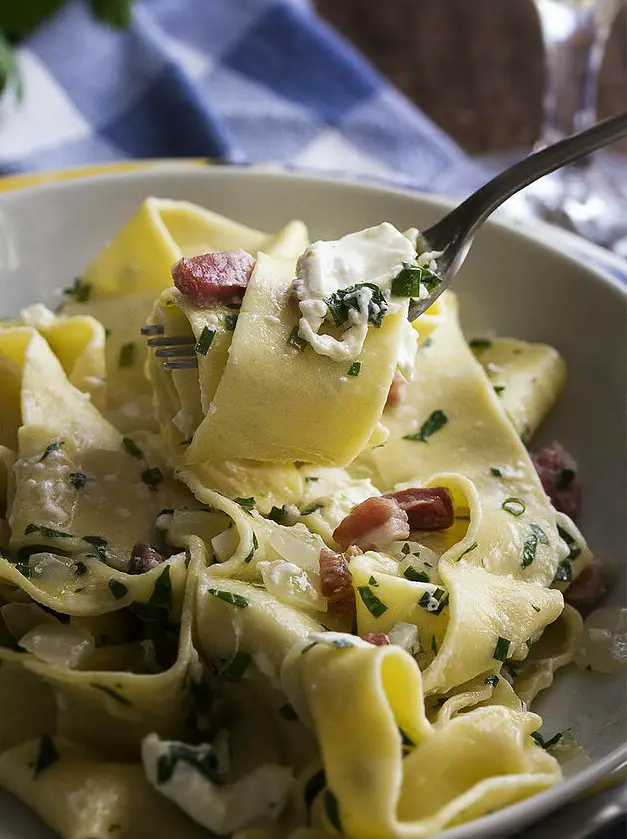 Pappardelle Pasta with Pancetta and Burrata