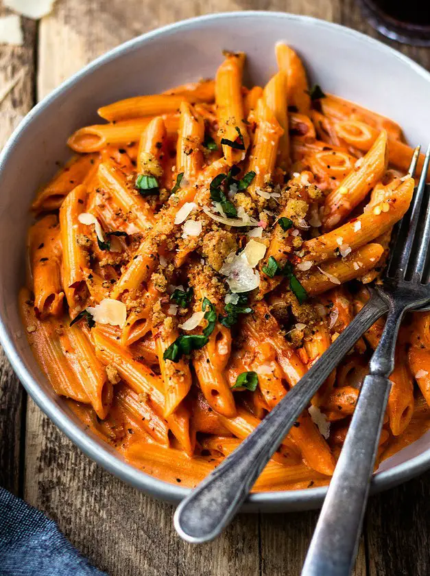 Penne alla Vodka with Parmesan Herb Breadcrumbs