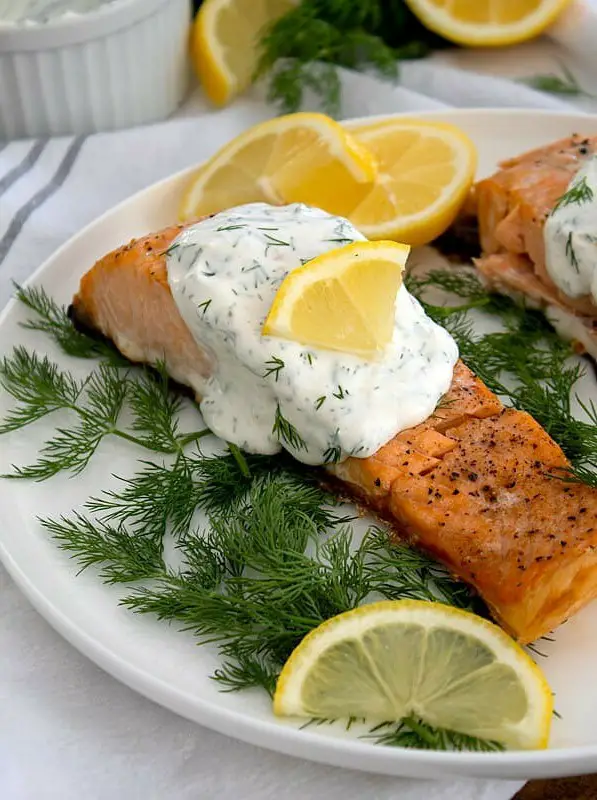 Easy Baked Salmon with Lemon Dill Sauce