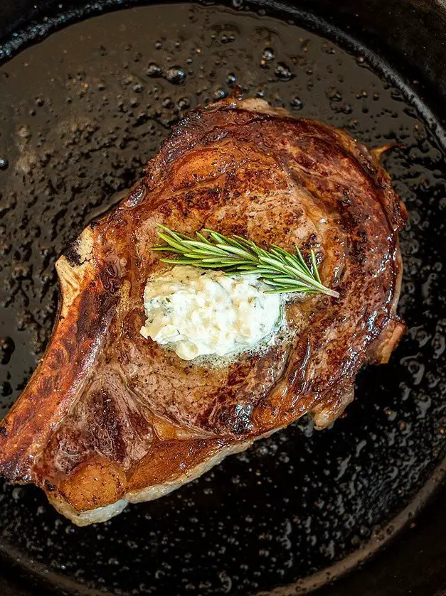 Pan-Seared Ribeye Steak with Blue Cheese Butter