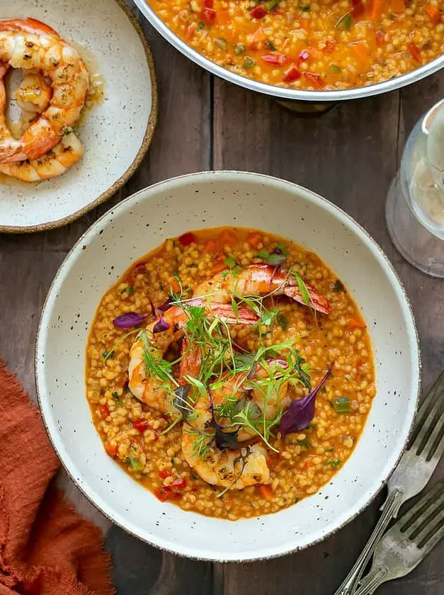 Garlic Roasted Prawns with Fregola Sarda