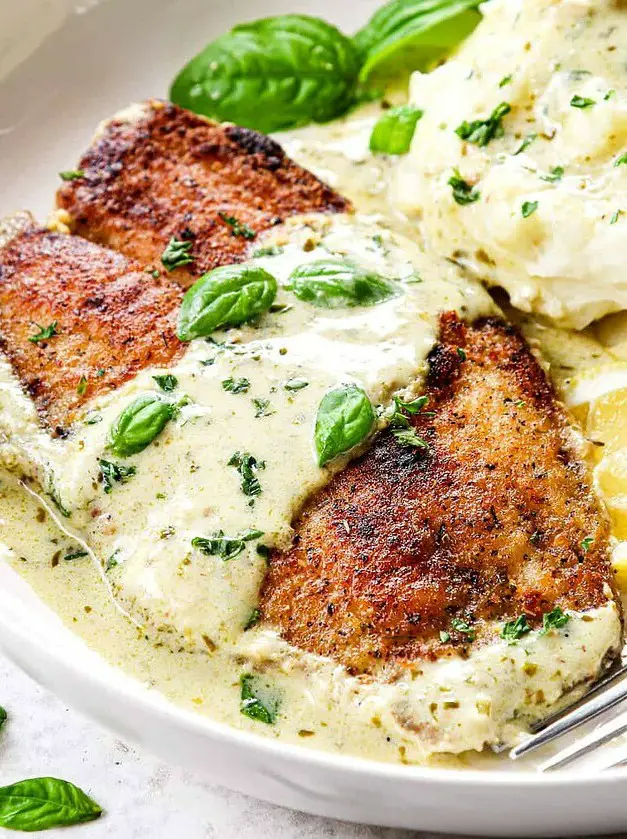 Pan Fried Tilapia with Pesto Cream Sauce