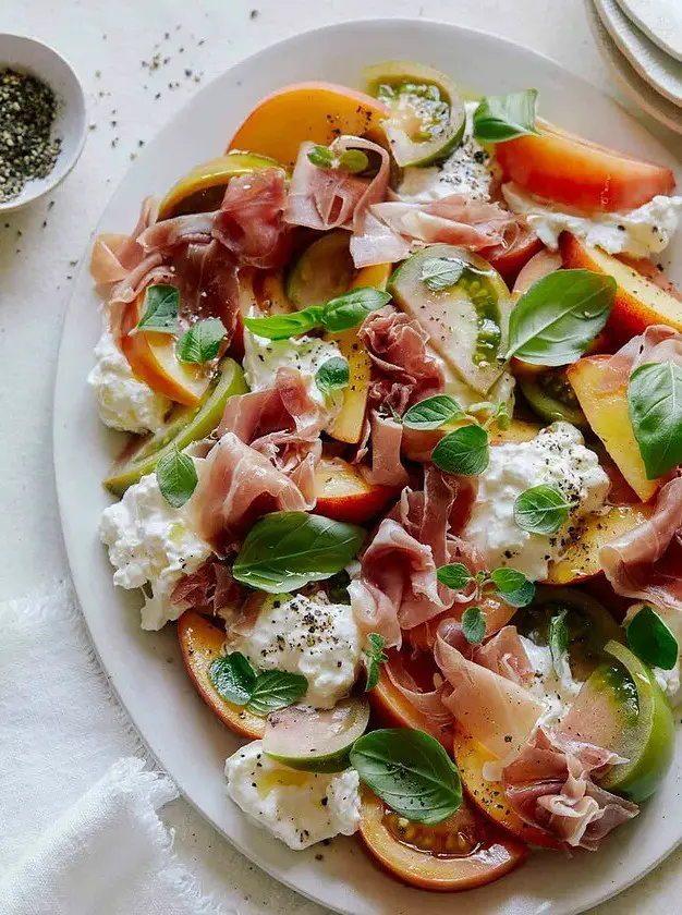 Heirloom Tomato, Peach and Burrata Summer Plate