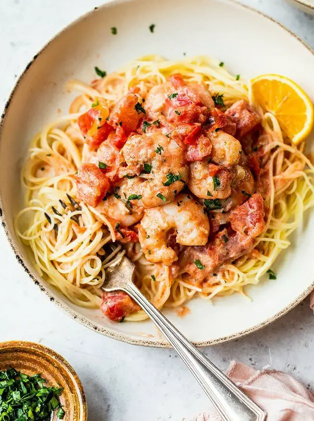 Angel Hair with Shrimp and Tomato Sauce