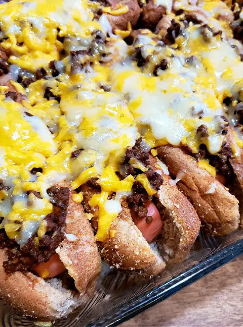 Oven Baked Chili Cheese Hot Dogs