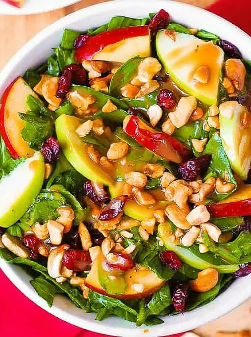 Apple Cranberry Spinach Cashew Salad