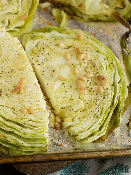 Parmesan Roasted Cabbage with Pine Nuts