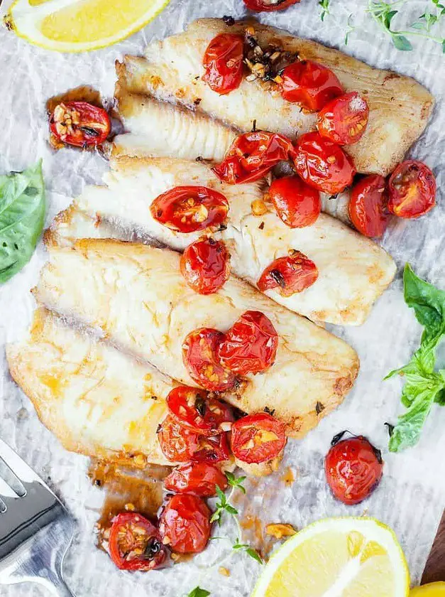 Walleye with Balsamic Roasted Cherry Tomatoes