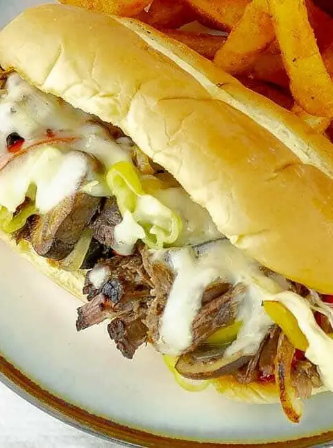 Slow Cooker Philly Cheese Steak Sandwich