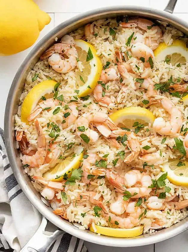 One Pot Lemon Garlic Shrimp and Rice