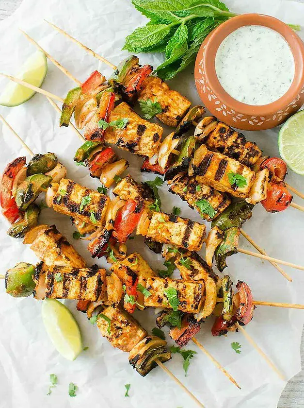 Grilled Tofu Tikka Skewers