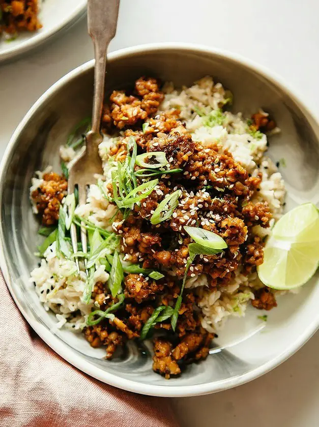 Sticky Ginger Tempeh with Coconut Rice