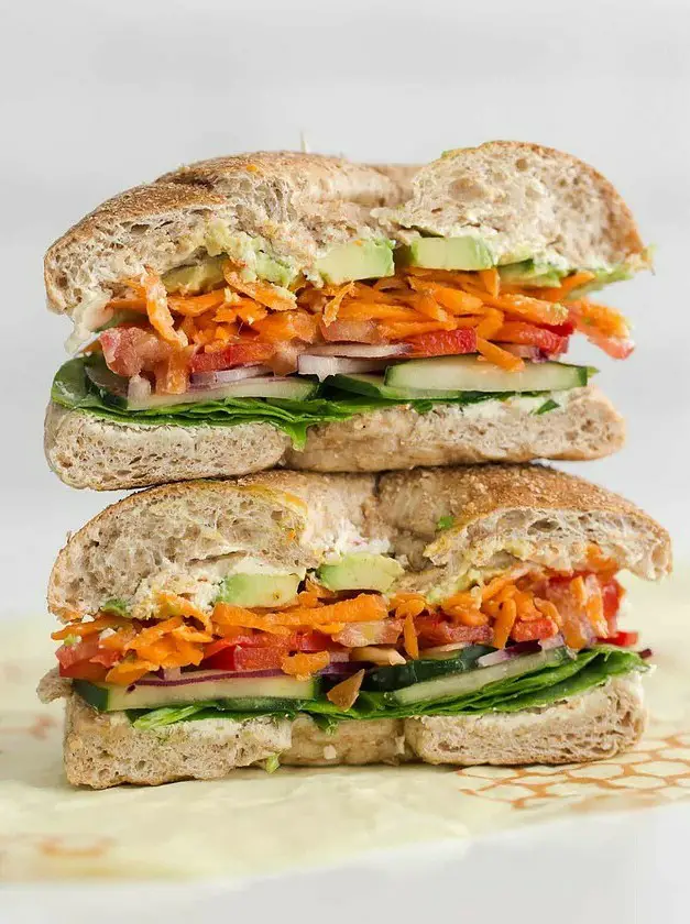 Loaded Vegetarian Bagel Sandwiches with Cream Cheese