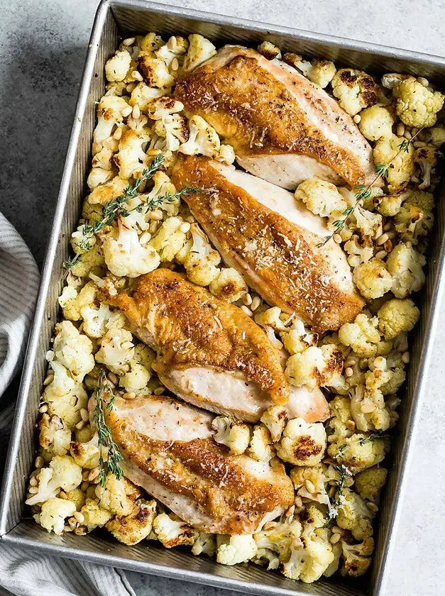 Parmesan Roasted Cauliflower and Chicken Sheet Pan Dinner