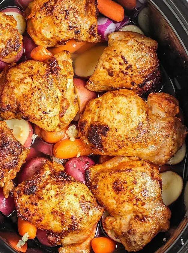 Slow Cooker Chicken Thighs with Potatoes & Carrots