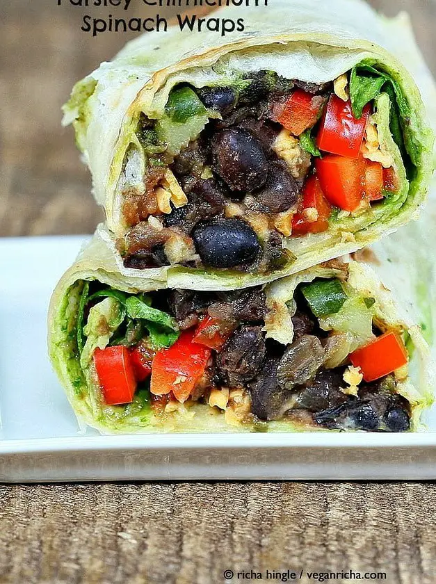 Smoky Black Beans, Parsley Chimichurri, Spinach Wraps