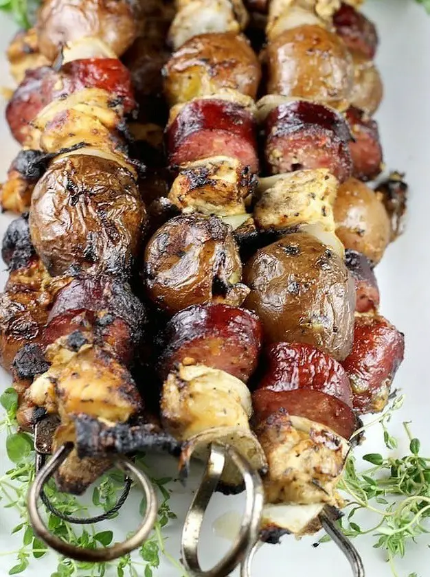 Smoked Sausage Chicken and Potato Kabobs