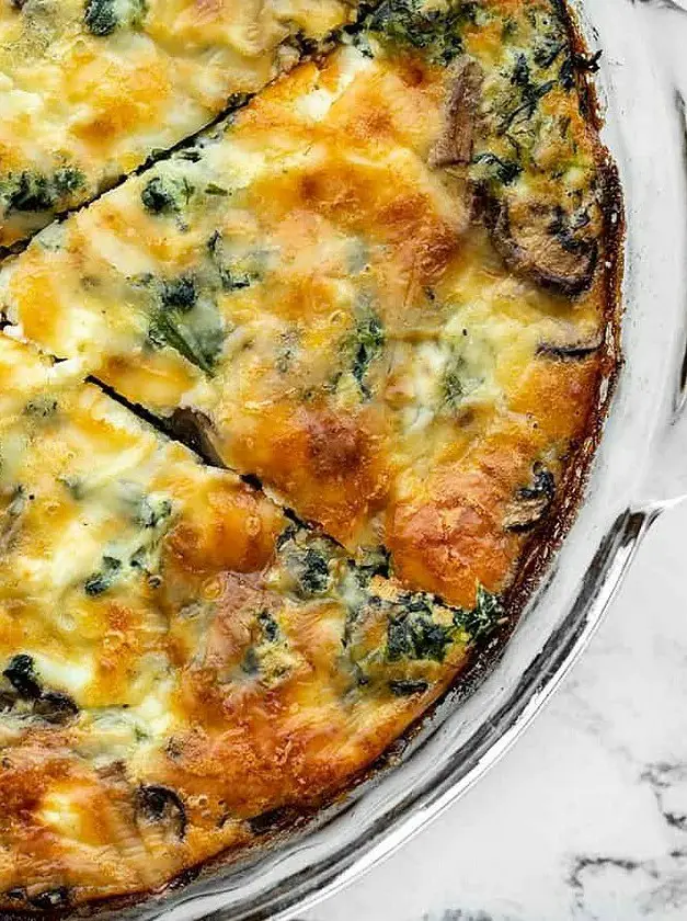 Spinach Mushroom and Feta Crustless Quiche