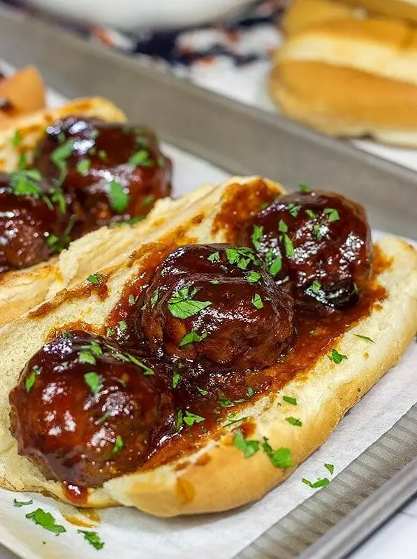 Slow Cooker BBQ Meatball Subs