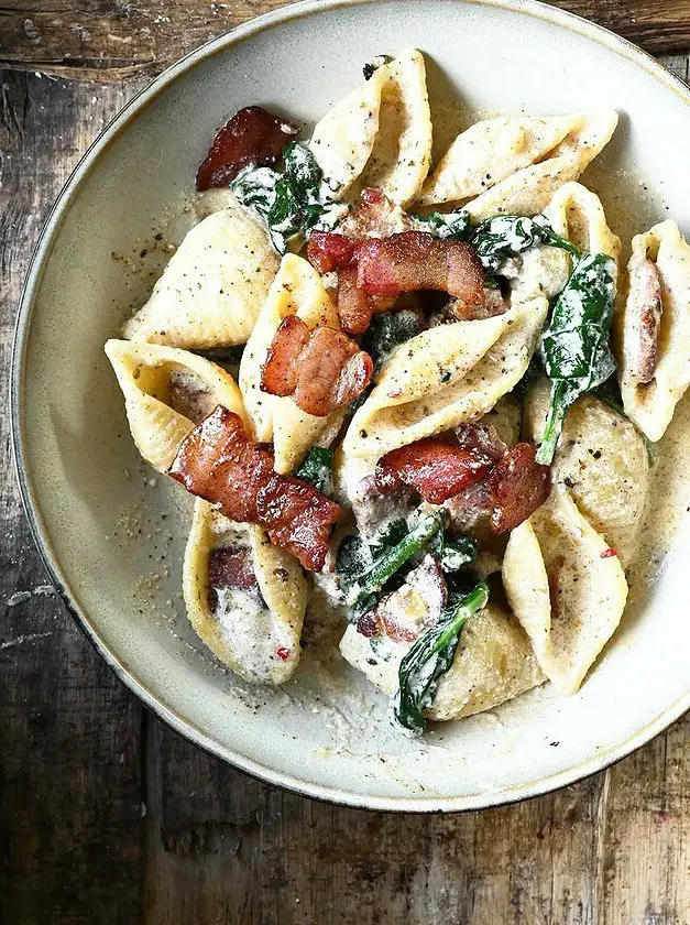 Spinach and Bacon Pasta with Ricotta