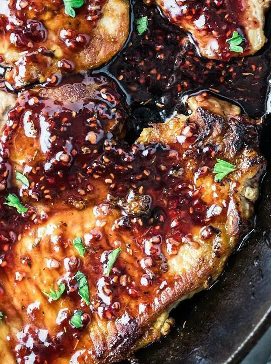 Raspberry Balsamic Glazed Pork Chops