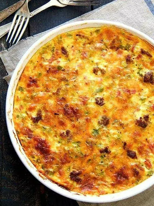 Crustless Quiche with Sausage Bacon and Ham